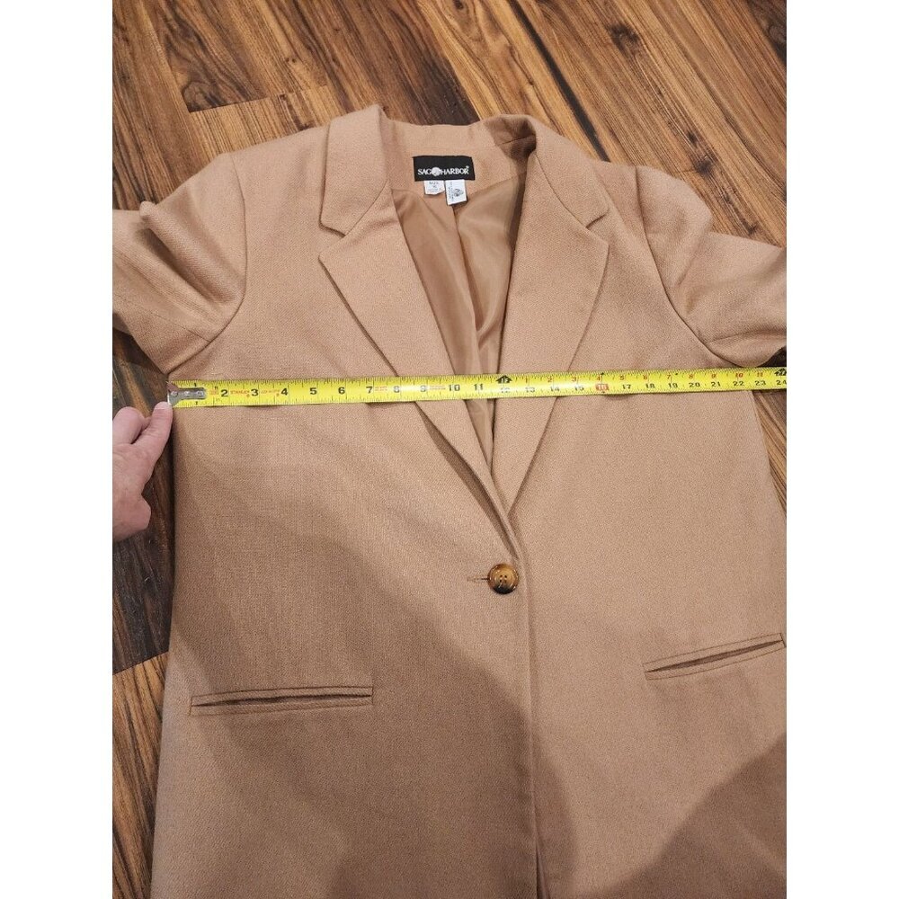 Vintage Blazer 100% Pure Wool Women 16 Sag Harbor Camel 1 Button Shoulder Pads - Picture 3 of 11
